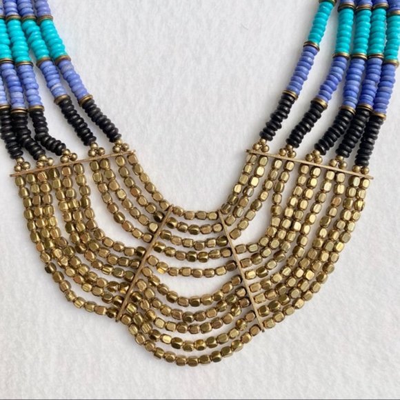 Taneesi Indian Blue Gold Layered Beaded Necklace - Picture 2 of 10